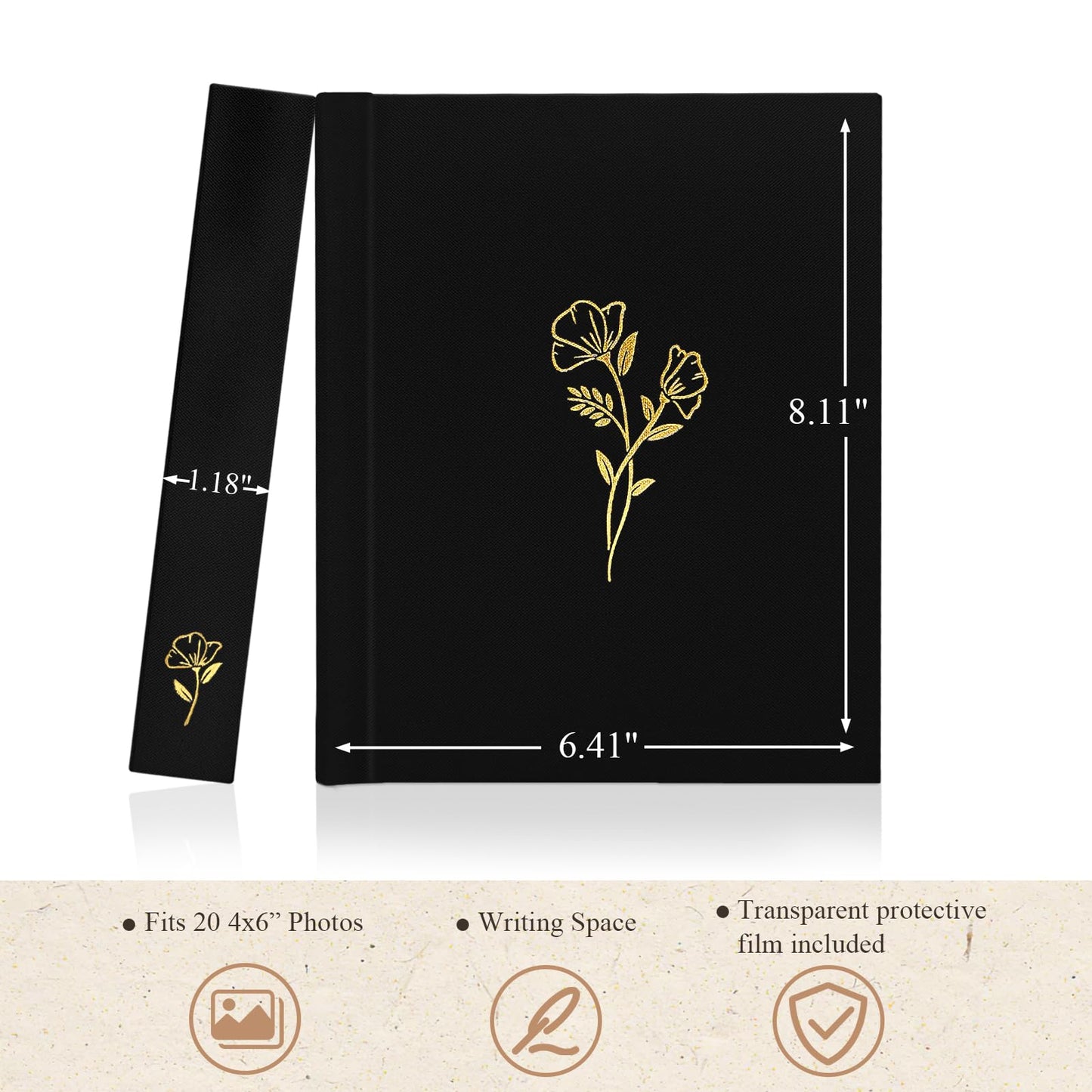 KUWORD | Small Linen Photo Album 4x6 - Holds 20 Photos (Black)