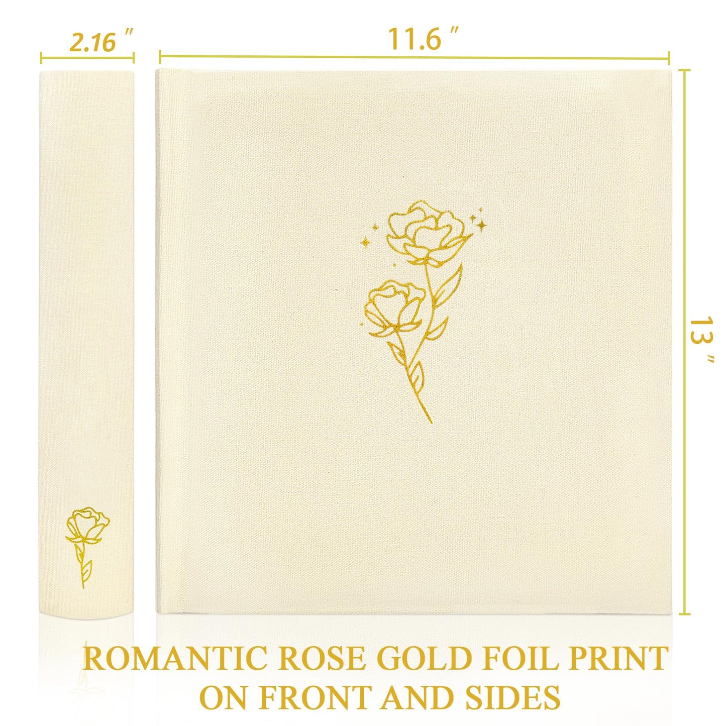 Álbum de fotos grande Rose Scrapbook con espacio para escribir, 100 páginas, álbum de fotos DIY para fotos de 3x5, 4x6, 5x7, 8x10, libro de recuerdos de boda para bebés, familia, viajes, beige