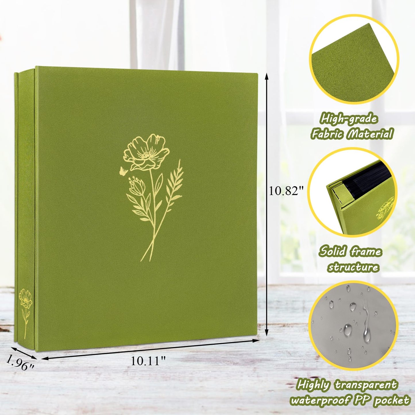Álbum de fotos de 8x10 con capacidad para 100 fotos, 100 bolsillos, álbum de fotos con excelente cubierta de tela, libro de fotos para fotos de 8x10, álbum de fotos para viajes, bodas, recuerdos familiares, color oliva