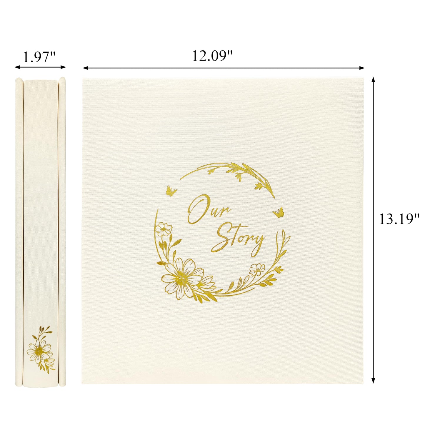 KUWORD | 'Our Story' 4x6 Photo Album - Holds 500 Photos, Linen Cover with Gold Foil Floral (Beige)