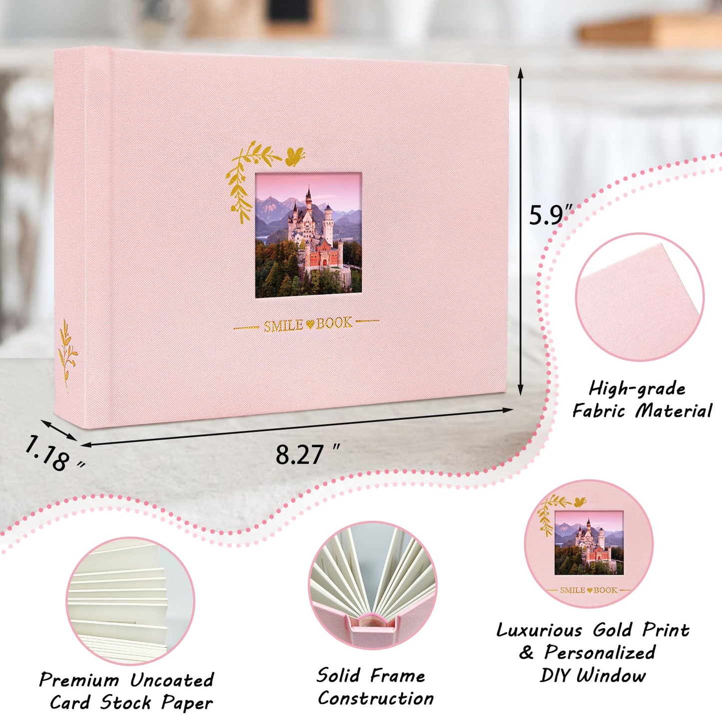 Mini álbum de fotos de tapa dura de 3 pulgadas, 52 bolsillos con espacio extra ancho para escribir para Fujifilm Instax Mini, Evo Liplay Instant Camera, cámara digital, HP Sprocket, tarjetas de fotos K-pop (rosa)
