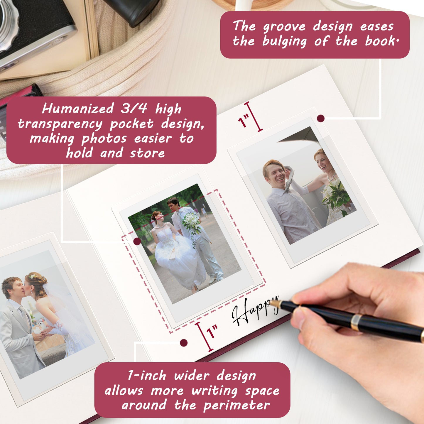 3 Inch Instax Mini Photo Album Linen Hardcover with 52 Pockets - Extra Wide Writing Space for Fujifilm,Digital Camera,HP Sprocket & KPOP Photo Cards,Premium Acid-Free Photo Book Gift(Burgundy)