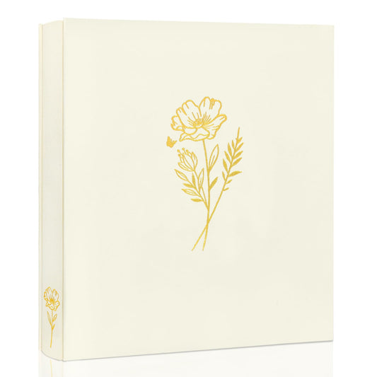 KUWORD | 8x10 Photo Album - Holds 100 Photos, Elegant Linen Fabric Cover with Gold Foil (Beige)