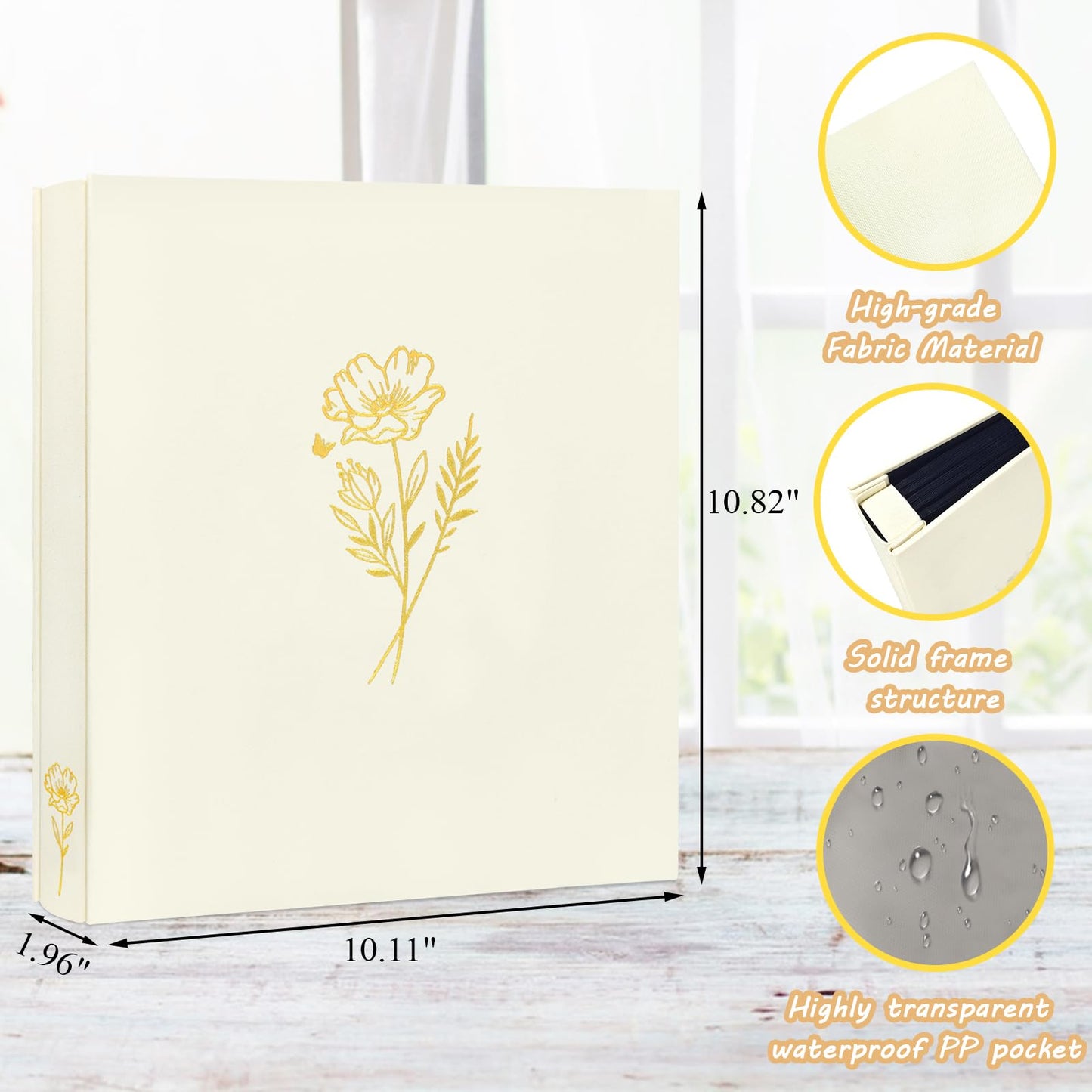 Álbum de fotos de 8x10 con capacidad para 100 fotos, 100 bolsillos, álbum de fotos con excelente cubierta de tela, libro de fotos para fotos de 8x10, álbum de fotos para viajes, bodas, recuerdos familiares, beige
