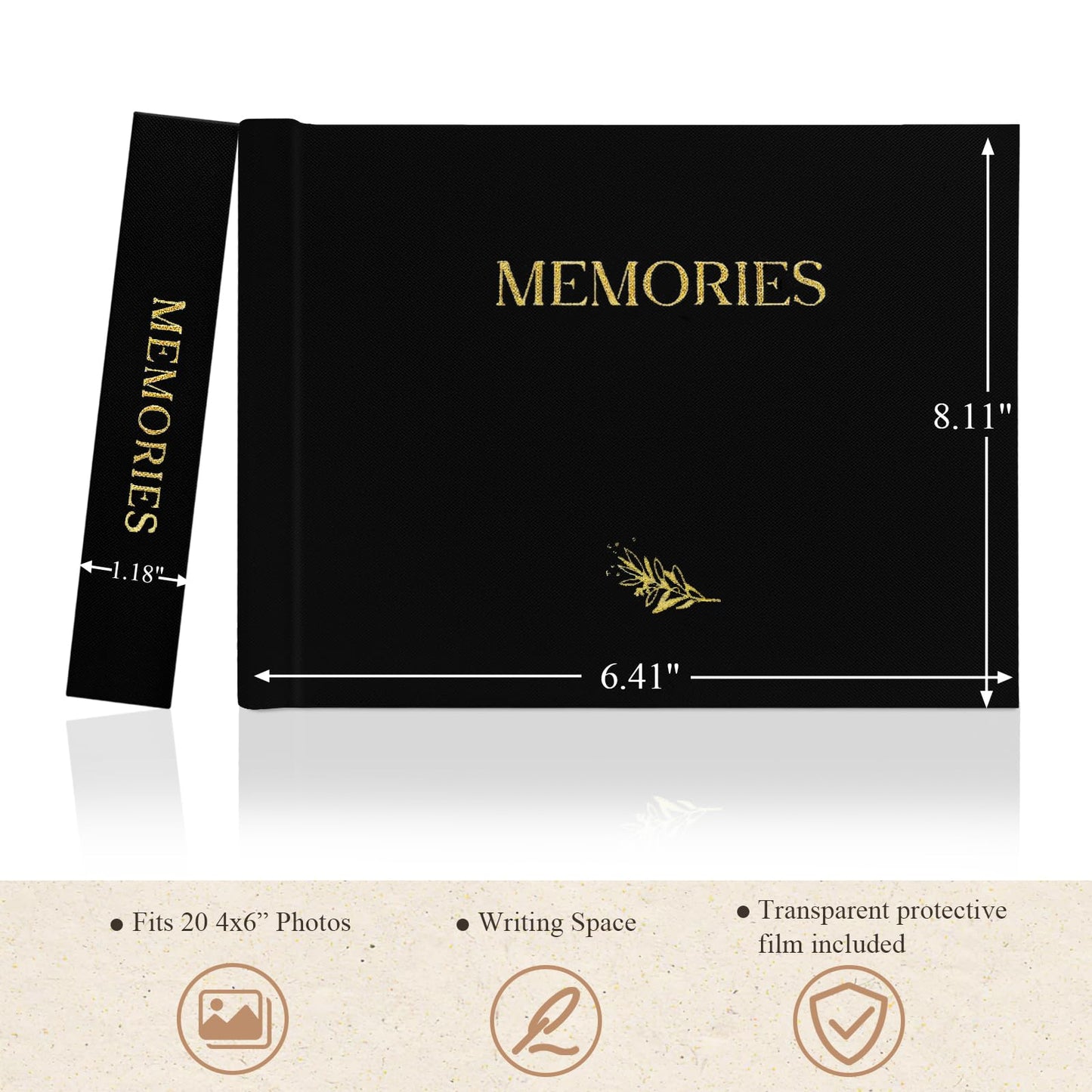 Álbum de fotos pequeño 6x4 para 20 fotos, tapa dura de lino, mini álbum de bolsillo con espacio para notas, 1 foto por página, álbum de fotos portátil para bodas, bebés, viajes, graduaciones, negro