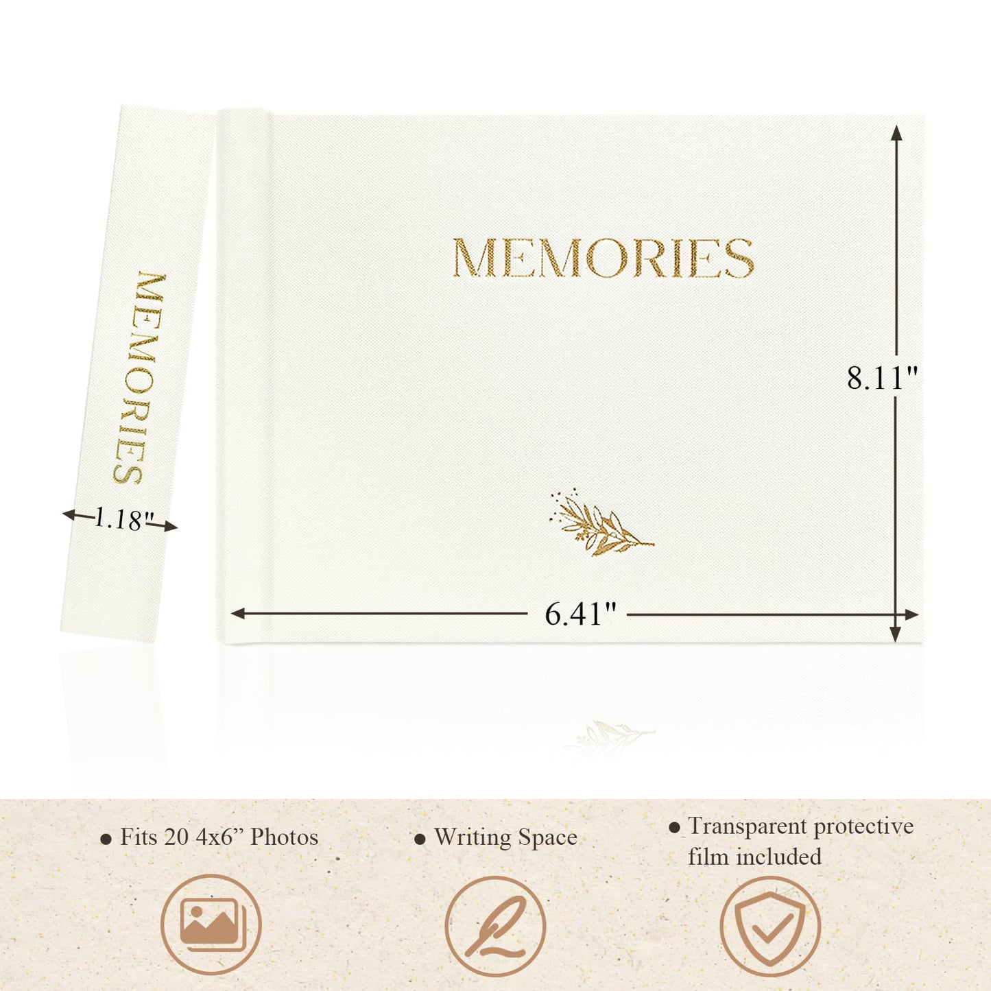 Álbum de fotos pequeño de 6x4, con capacidad para 20 fotos, tapa dura de lino, mini álbum para presumir con espacio para notas, 1 foto por página, álbum de fotos portátil para bodas, bebés, viajes, graduaciones, beige