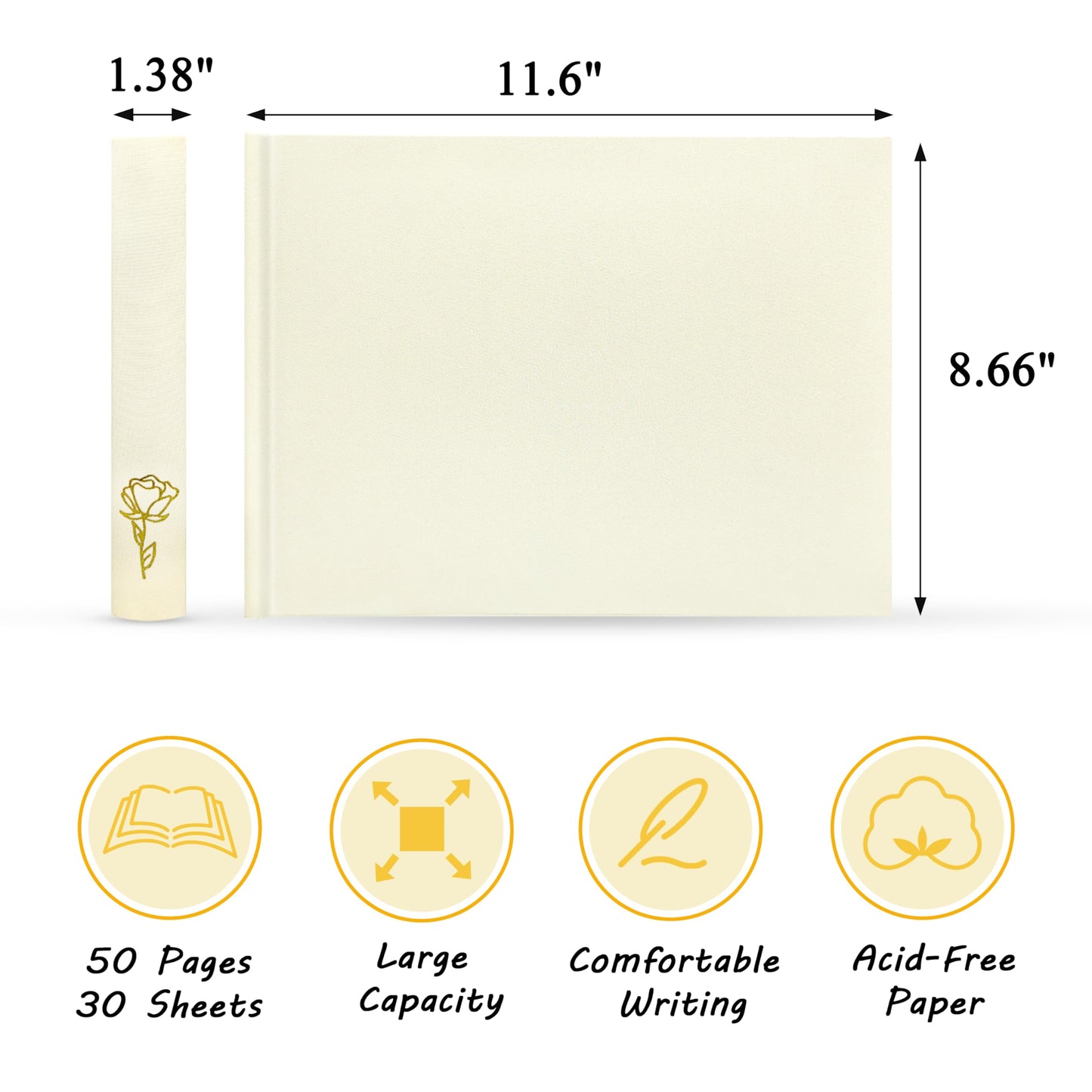 Libro de visitas para bodas 50 páginas en blanco álbum de fotos cuaderno de bocetos cubierta de lino libro de visitas Polaroid para firmar en bodas, recepciones, fiestas, baby showers, cumpleaños, funerales, eventos especiales, beige