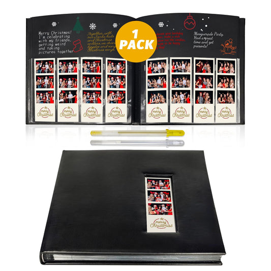 KUWORD | 2x6 Photo Booth Wedding Guest Book - Holds 160 Photos, PU Leather Memory Album with Writing Space (Black)
