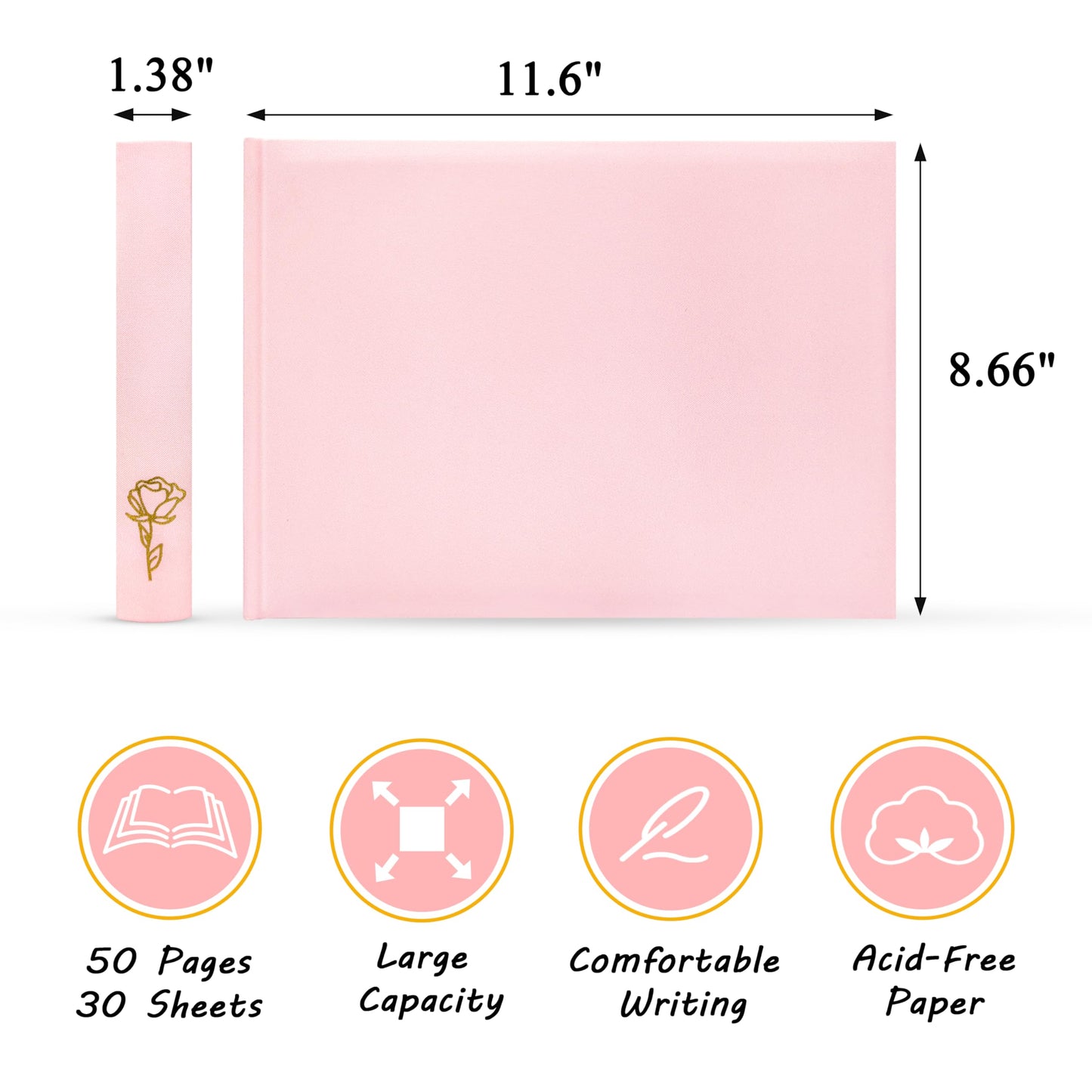 Libro de visitas para bodas, 50 páginas en blanco, libro de visitas Polaroid para firmar en recepciones de bodas, libro de visitas con cubierta de lino para recepciones de fiestas de baby shower, cumpleaños, funerales y eventos especiales, rosa