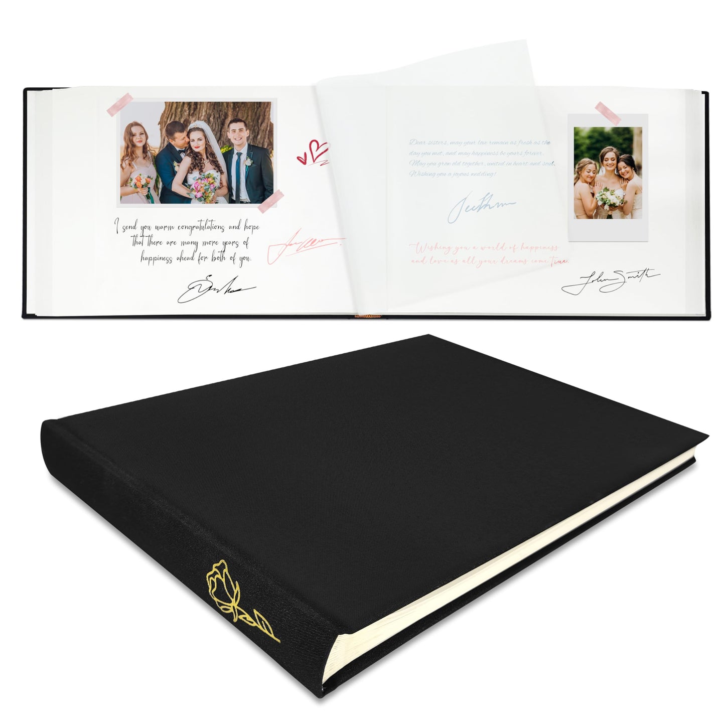 Libro de firmas para bodas, 50 páginas en blanco, libro de visitas Polaroid para firmar en recepciones de bodas, álbum de recortes de lino para recepciones, baby showers, cumpleaños, funerales, eventos especiales, negro
