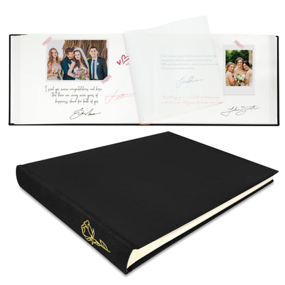 Libro de firmas para bodas, 50 páginas en blanco, libro de visitas Polaroid para firmar en recepciones de bodas, álbum de recortes de lino para recepciones, baby showers, cumpleaños, funerales, eventos especiales, negro