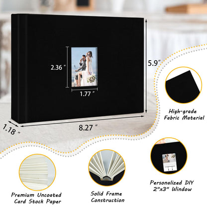 KUWORD | 52 Pockets 3 Inch Instax Mini Photo Album with Writing Space - For Fujifilm, Polaroid, Kpop Cards (Black)