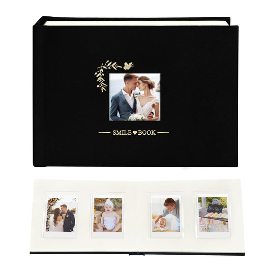 KUWORD | 52 Pockets 3 Inch Instax Mini Photo Album with Writing Space - For Fujifilm, Polaroid, Kpop Cards (Black)