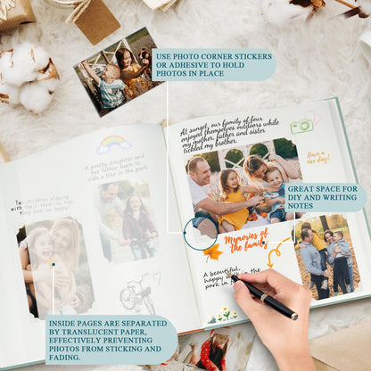 Álbum de fotos grande Rose Scrapbook con espacio para escribir, 100 páginas, álbum de fotos DIY para fotos de 3x5, 4x6, 5x7, 8x10, libro de recuerdos para bodas, bebés, familias, viajes, azul