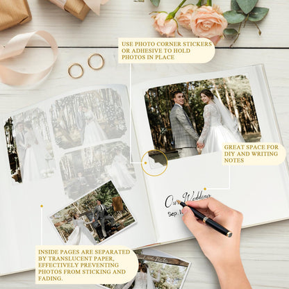 Álbum de fotos grande Rose Scrapbook con espacio para escribir, 100 páginas, álbum de fotos DIY para fotos de 3x5, 4x6, 5x7, 8x10, libro de recuerdos de boda para bebés, familia, viajes, beige