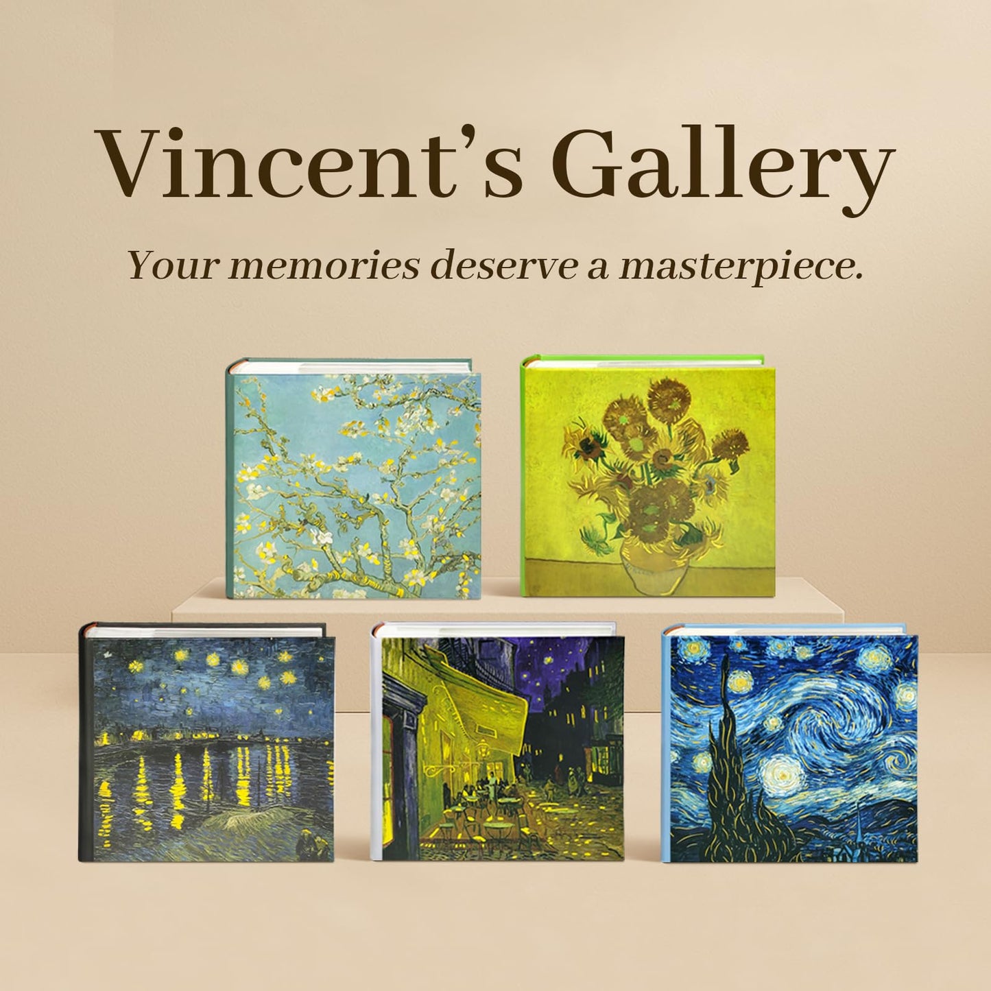 Álbum de fotos Noche estrellada de Van Gogh 4x6 con espacio para escribir 200 bolsillos, Libro de recuerdos de vida lenta para amantes del arte -Kuword