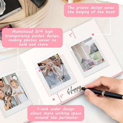 Mini álbum de fotos de tapa dura de 3 pulgadas, 52 bolsillos con espacio de escritura extra ancho para Fujifilm Instax Mini, cámara instantánea Evo Liplay, cámara digital, HP Sprocket, K-pop Photo Cards Rosa