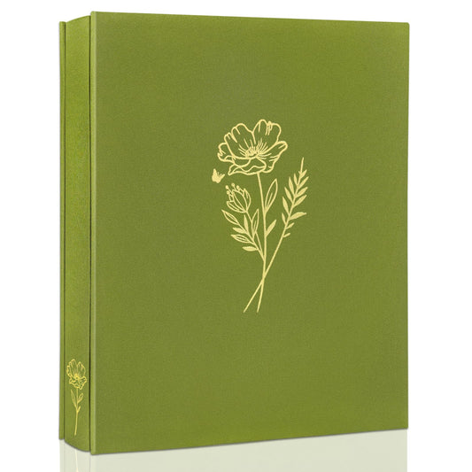 KUWORD | 5x7 Photo Album - Holds 200 Photos, Elegant Linen Fabric Cover with Gold Foil (Olive)
