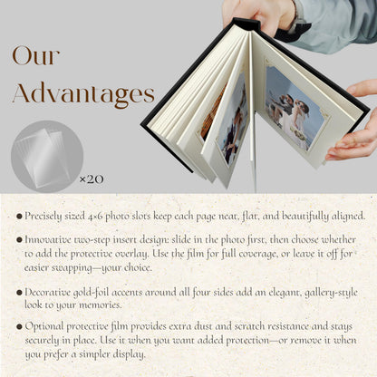 KUWORD | Small Linen Photo Album 4x6 - Holds 20 Photos (Black)