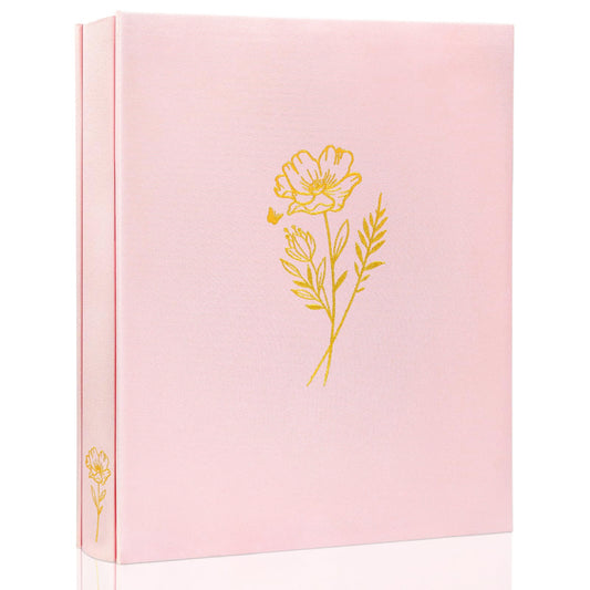 KUWORD | 5x7 Photo Album - Holds 200 Photos, Elegant Linen Fabric Cover with Gold Foil (Pink)