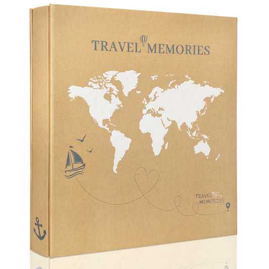 KUWORD | Travel Photo Album 4x6 500 Photos - World Map Kraft Cover, Vacation Memory Book for Adventure