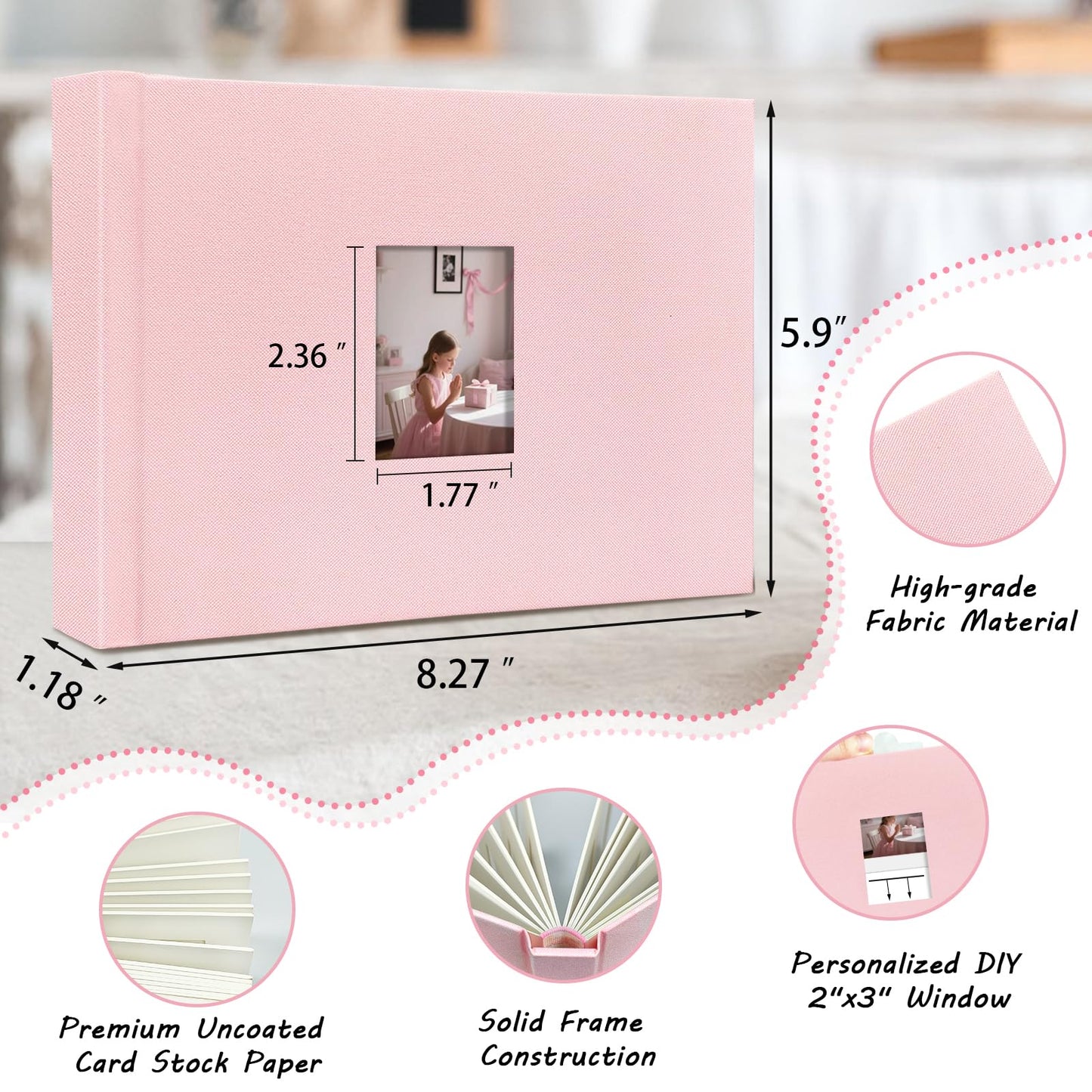Mini álbum de fotos de tapa dura de 3 pulgadas, 52 bolsillos con espacio de escritura extra ancho para Fujifilm Instax Mini, cámara instantánea Evo Liplay, cámara digital, HP Sprocket, K-pop Photo Cards Rosa