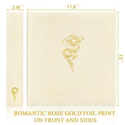 Álbum de fotos grande Rose Scrapbook con espacio para escribir, 100 páginas, álbum de fotos DIY para fotos de 3x5, 4x6, 5x7, 8x10, libro de recuerdos de boda para bebés, familia, viajes, beige