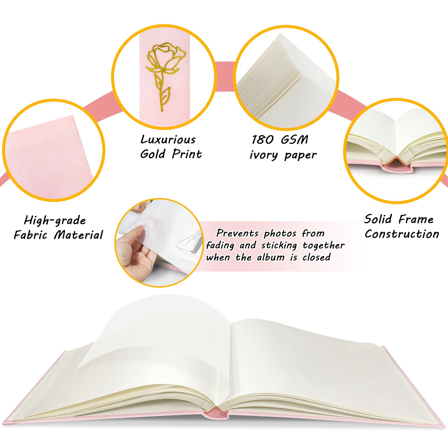 Libro de visitas para bodas, 50 páginas en blanco, libro de visitas Polaroid para firmar en recepciones de bodas, libro de visitas con cubierta de lino para recepciones de fiestas de baby shower, cumpleaños, funerales y eventos especiales, rosa