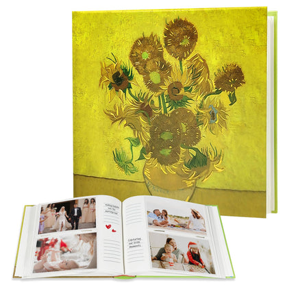 Álbum de fotos de girasoles 4x6 - Inspirado en Van Gogh con 200 bolsillos sin ácido y espacio para escribir, Libro de invitados de boda, Recuerdo floral para aniversario - Kuword