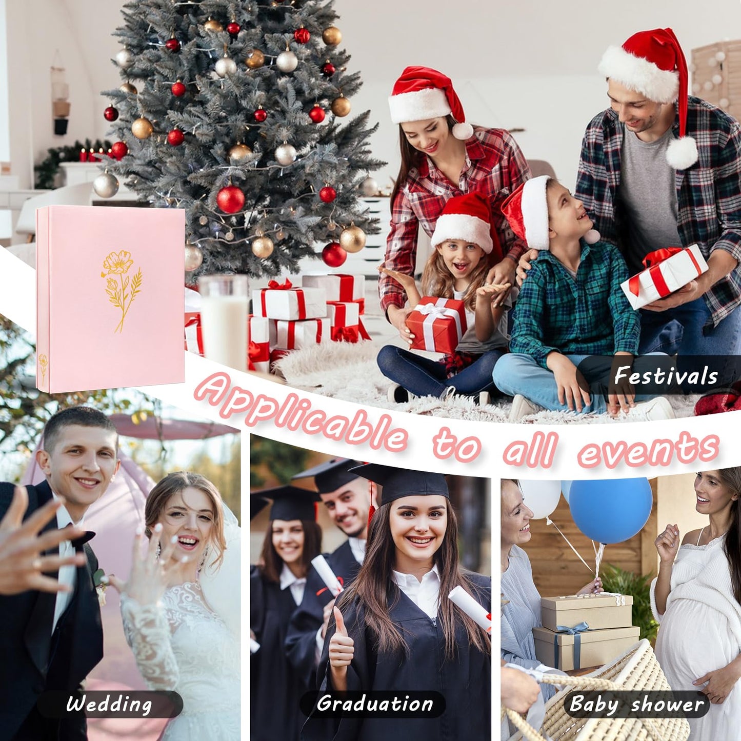 Álbum de fotos de 5x7 para 200 fotos, 2 fotos por página, 100 páginas, excelente libro de fotos de tela para fotos, álbum de fotos rosa de 5x7 para recuerdos de bodas, bebés, familias y mascotas de Kuword