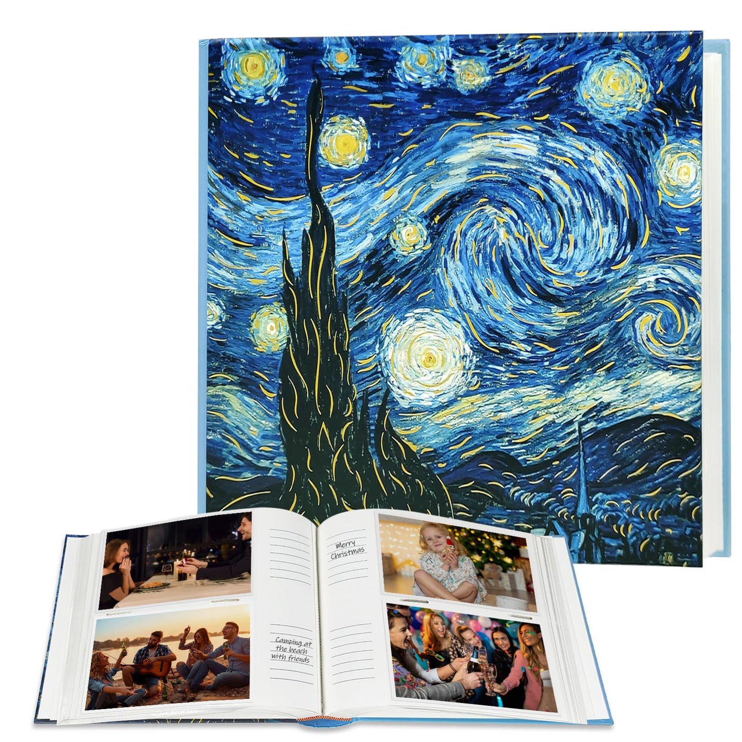 Álbum de fotos La noche estrellada 4x6 con espacio para escribir 200 bolsillos - Van Gogh, libro de visitas para bodas, libro de recuerdos para despedidas de soltera, aniversario - Kuword