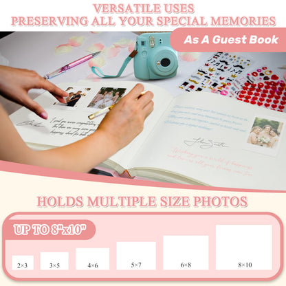 Libro de visitas para bodas, 50 páginas en blanco, libro de visitas Polaroid para firmar en recepciones de bodas, libro de visitas con cubierta de lino para recepciones de fiestas de baby shower, cumpleaños, funerales y eventos especiales, rosa