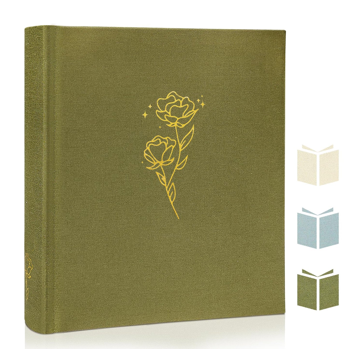 Álbum de fotos grande con espacio para escribir, 100 páginas, bricolaje para fotos de 3x5, 4x6, 5x7, 8x10, álbum de recortes de rosas, boda, bebé, libro de recuerdos, familia, viajes, oliva.