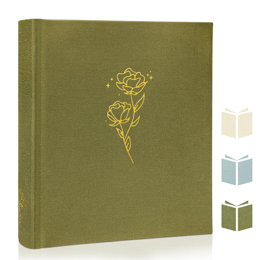 KUWORD | Rose Linen Scrapbook Album - 100 DIY Pages, Acid-Free for 4x6 5x7 8x10 Photos (Blue-Rose)