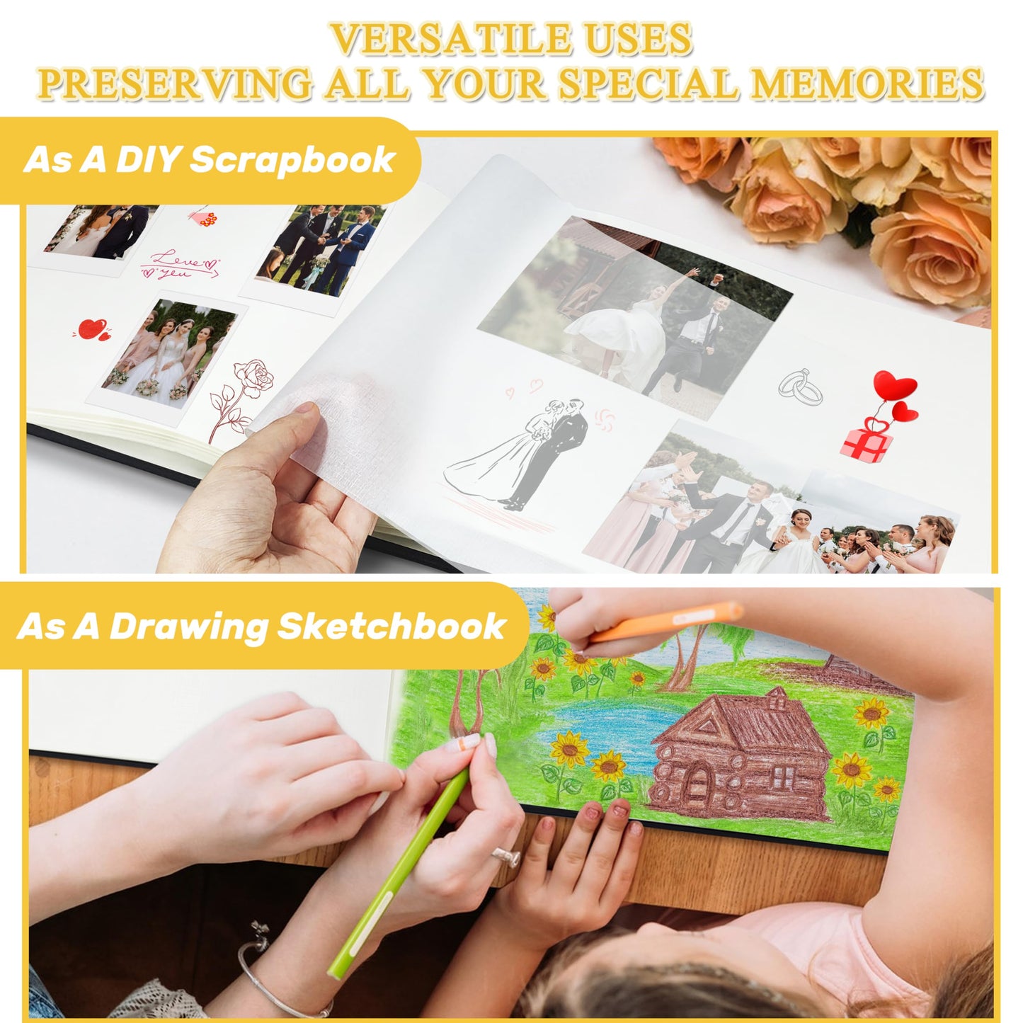 Libro de firmas para bodas, 50 páginas en blanco, libro de visitas Polaroid para firmar en recepciones de bodas, álbum de recortes de lino para recepciones, baby showers, cumpleaños, funerales, eventos especiales, negro