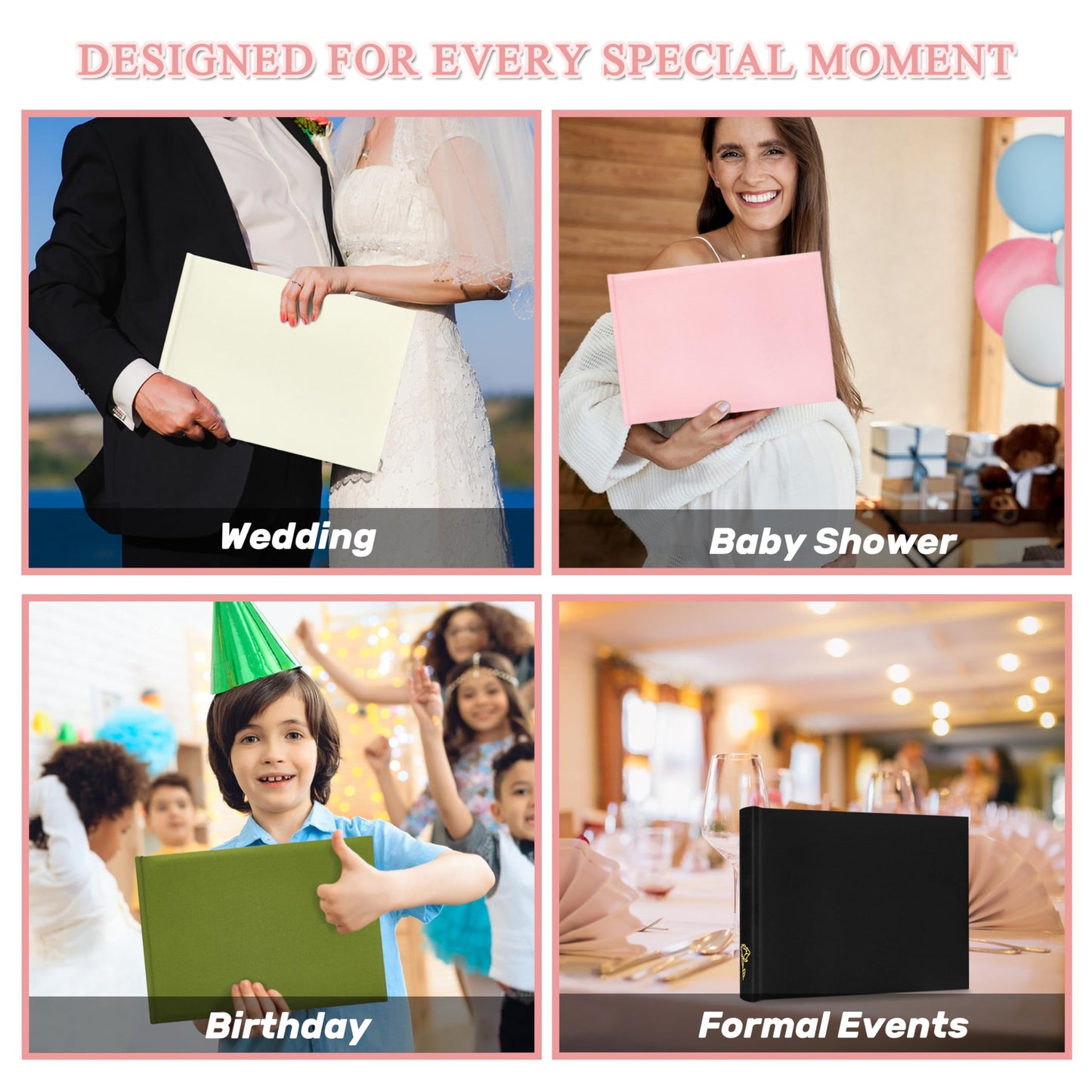 Libro de visitas para bodas, 50 páginas en blanco, libro de visitas Polaroid para firmar en recepciones de bodas, libro de visitas con cubierta de lino para recepciones de fiestas de baby shower, cumpleaños, funerales y eventos especiales, rosa