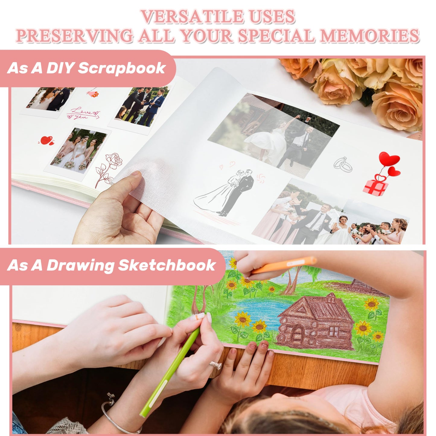 Libro de visitas para bodas, 50 páginas en blanco, libro de visitas Polaroid para firmar en recepciones de bodas, libro de visitas con cubierta de lino para recepciones de fiestas de baby shower, cumpleaños, funerales y eventos especiales, rosa