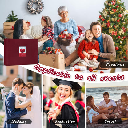 KUWORD | 52 Pockets 3 Inch Instax Mini Photo Album with Writing Space - For Fujifilm, Polaroid, Kpop Cards (Burgundy)