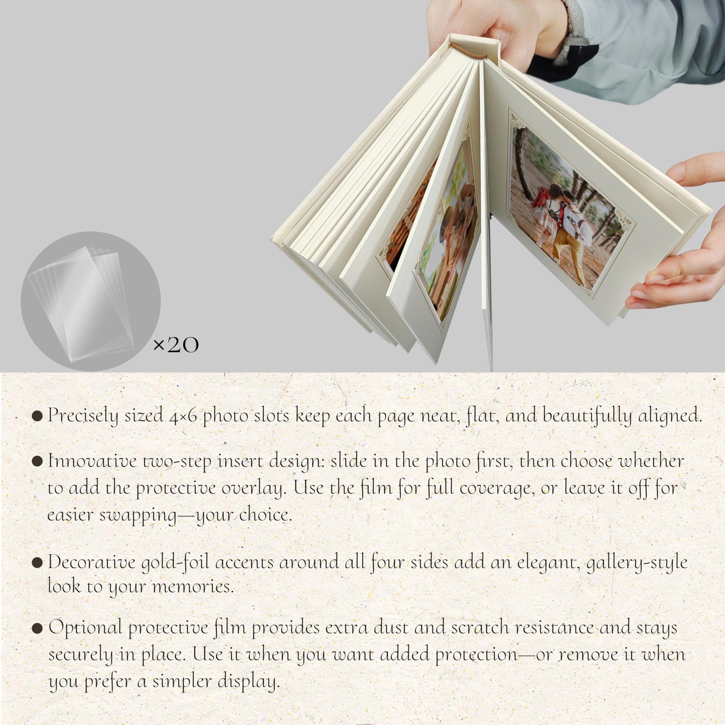 Álbum de Fotos Pequeño 4x6 con Capacidad para 20 Fotos, Tapa Dura de Lino, Mini Libro para Mostrar con Espacio para Notas, 1 Foto por Página, Álbum de Fotos Portátil para Bodas, Bebés, Viajes, Graduaciones, Beige