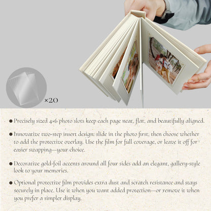 Álbum de Fotos Pequeño 4x6 con Capacidad para 20 Fotos, Tapa Dura de Lino, Mini Libro para Mostrar con Espacio para Notas, 1 Foto por Página, Álbum de Fotos Portátil para Bodas, Bebés, Viajes, Graduaciones, Beige