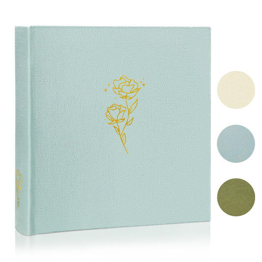 KUWORD | Rose Photo Album 4x6 - Holds 200 Photos, Premium Linen Fabric Memory Book with Writing Space (Blue)