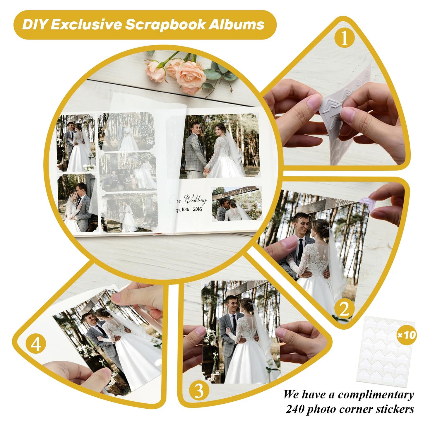 Álbum de fotos grande Rose Scrapbook con espacio para escribir, 100 páginas, álbum de fotos DIY para fotos de 3x5, 4x6, 5x7, 8x10, libro de recuerdos de boda para bebés, familia, viajes, beige