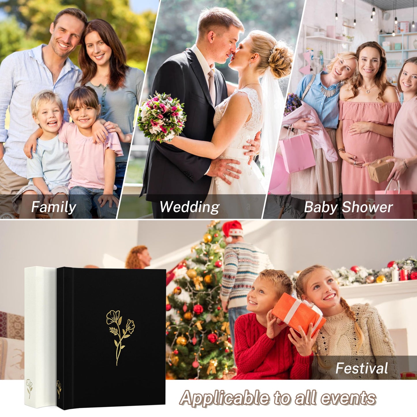 KUWORD | Small Linen Photo Album 4x6 - Holds 20 Photos (Black)