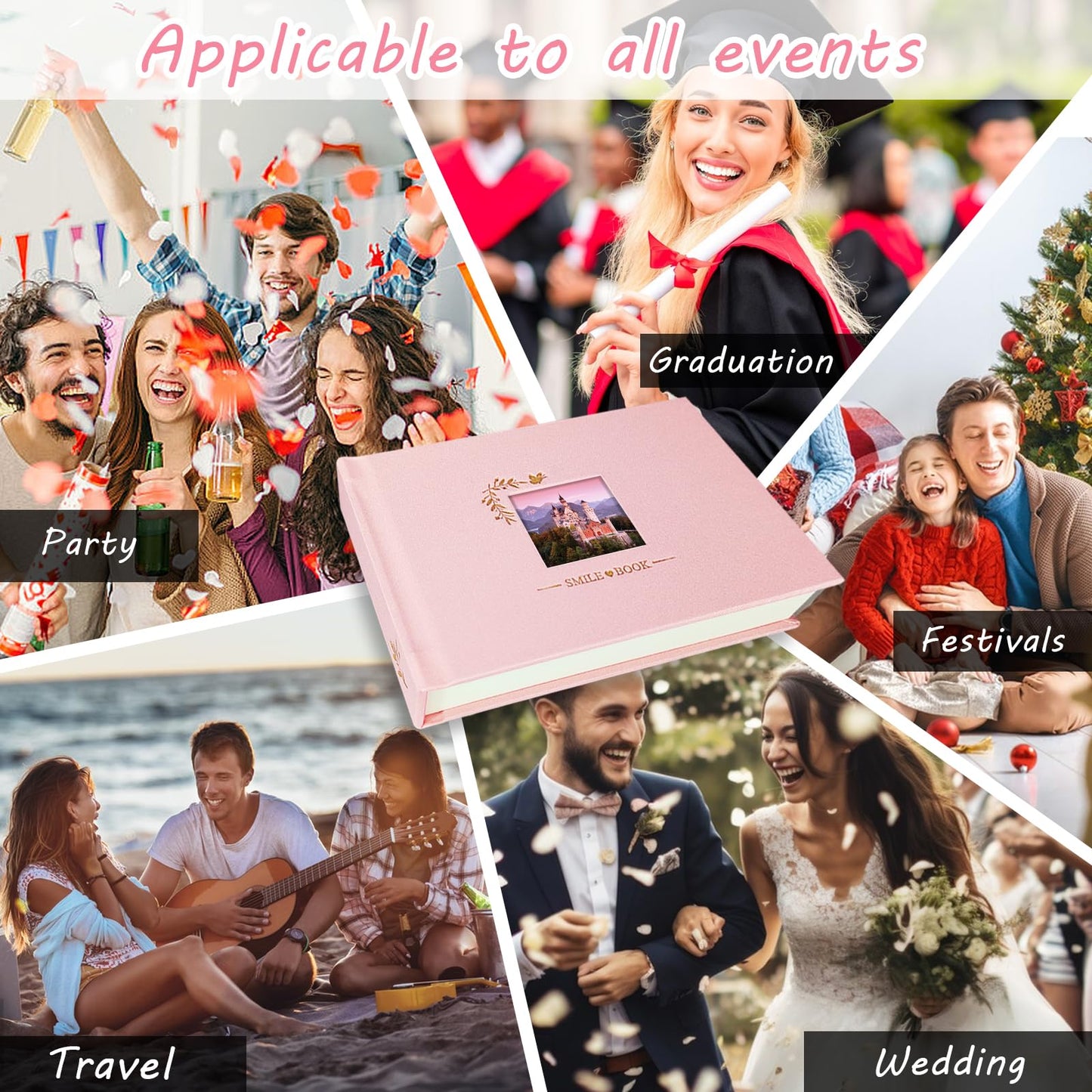 Mini álbum de fotos de tapa dura de 3 pulgadas, 52 bolsillos con espacio extra ancho para escribir para Fujifilm Instax Mini, Evo Liplay Instant Camera, cámara digital, HP Sprocket, tarjetas de fotos K-pop (rosa)