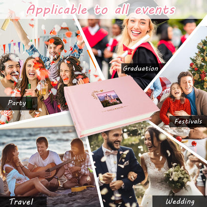 Mini álbum de fotos de tapa dura de 3 pulgadas, 52 bolsillos con espacio extra ancho para escribir para Fujifilm Instax Mini, Evo Liplay Instant Camera, cámara digital, HP Sprocket, tarjetas de fotos K-pop (rosa)