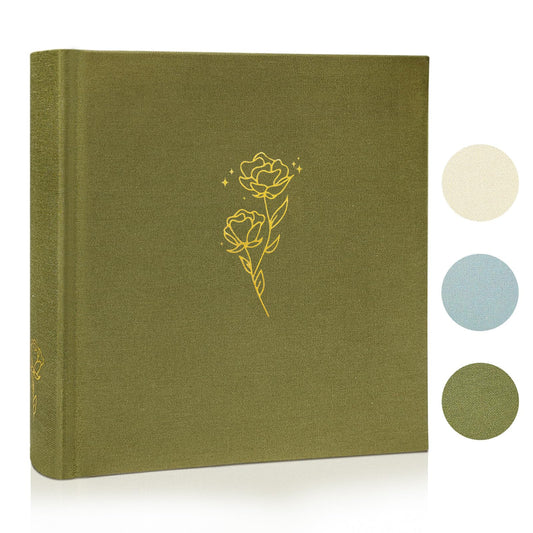 Premium Linen Fabric Rose Photo Album 4x6 Pictures 200 Pockets Wedding Memory Book with Writing Space Photo Organizer for Family Baby Anniversary-Olive