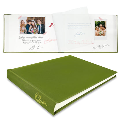 Libro de visitas para bodas con 50 páginas en blanco, libro de firmas polaroid para recepciones de bodas, libro de visitas con cubierta de lino para recepciones, baby showers, cumpleaños, funerales, eventos especiales, color oliva