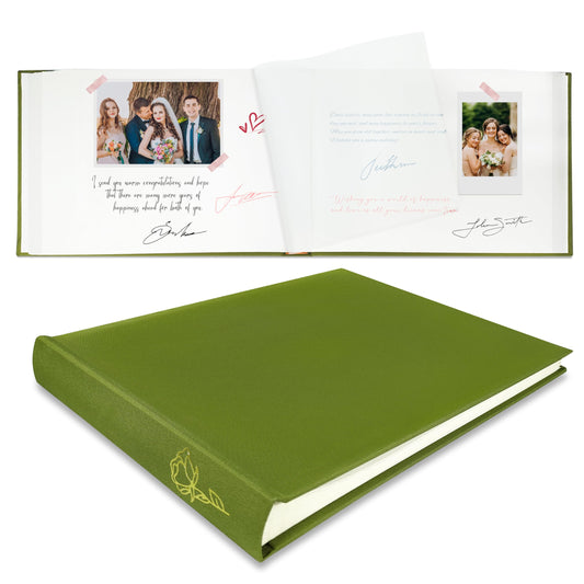 KUWORD | 50 Blank Pages Wedding Guest Book - Linen Hardcover Polaroid Scrapbook for Reception (Olive)
