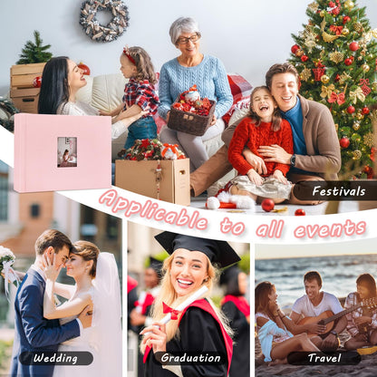 Mini álbum de fotos de tapa dura de 3 pulgadas, 52 bolsillos con espacio de escritura extra ancho para Fujifilm Instax Mini, cámara instantánea Evo Liplay, cámara digital, HP Sprocket, K-pop Photo Cards Rosa
