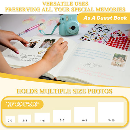 Libro de firmas para bodas, 50 páginas en blanco, libro de visitas Polaroid para firmar en recepciones de bodas, álbum de recortes de lino para recepciones, baby showers, cumpleaños, funerales, eventos especiales, negro